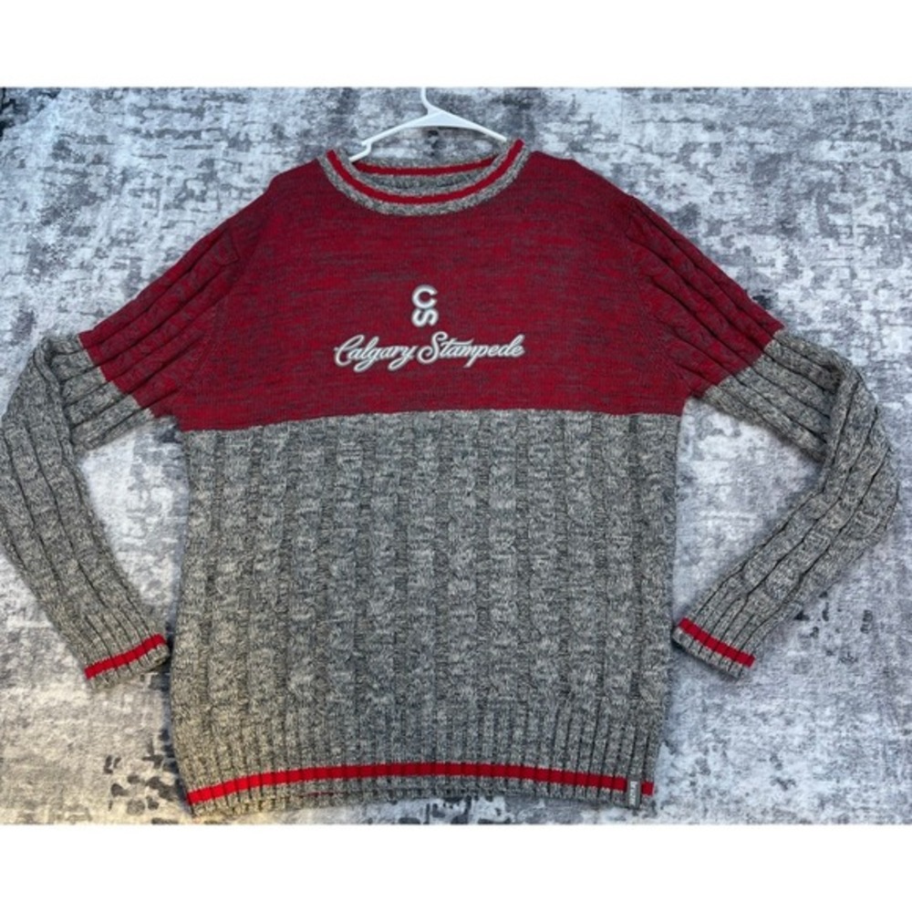 Brüzer Mens Large Red Grey 100% Cotton Knit Sweater Gorpcore Winter Preppy